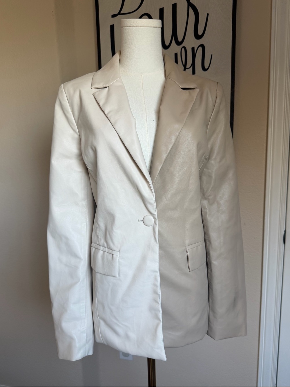 Le Lis Two Tone Vegan Leather Blazer Jacket Single Button Tailored Size M
